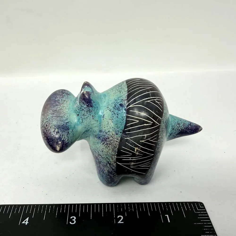 Abstract Hand Carved Stone Animal Figurine Blue Black Tribal Art Sculpture